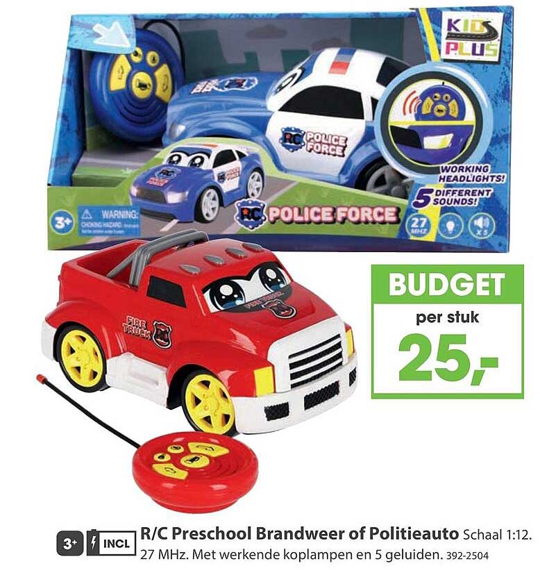 R/C Preschool Brandweer of Politieauto Schaal 1:12
