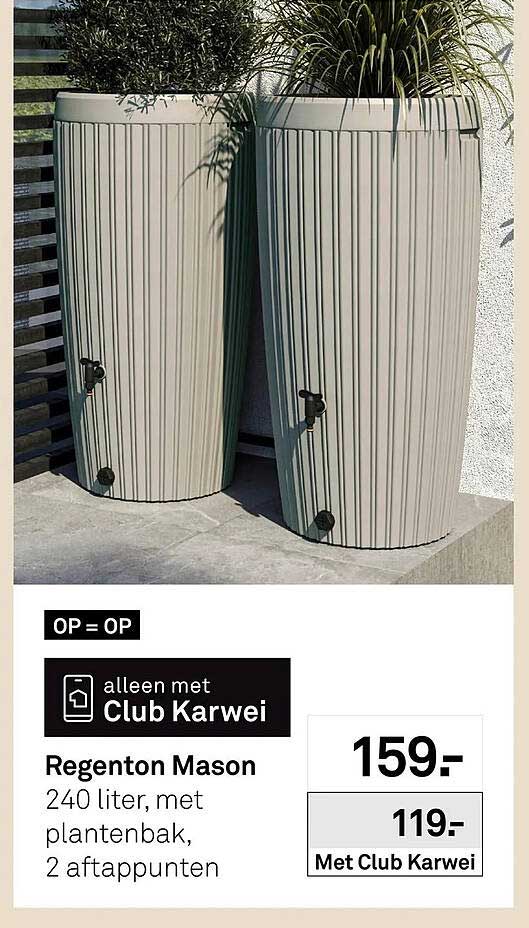 Regenton Mason 240 liter, met plantenbak, 2 aftappunten