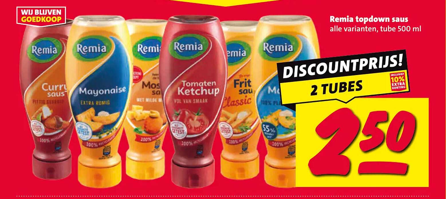 Remia topdown saus alle varianten, tube 500 ml 2 TUBES