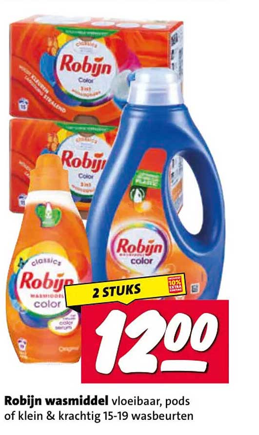 Robijn wasmiddel vloeibaar, pods of klein & krachtig 15-19 wasbeurten 2 STUKS