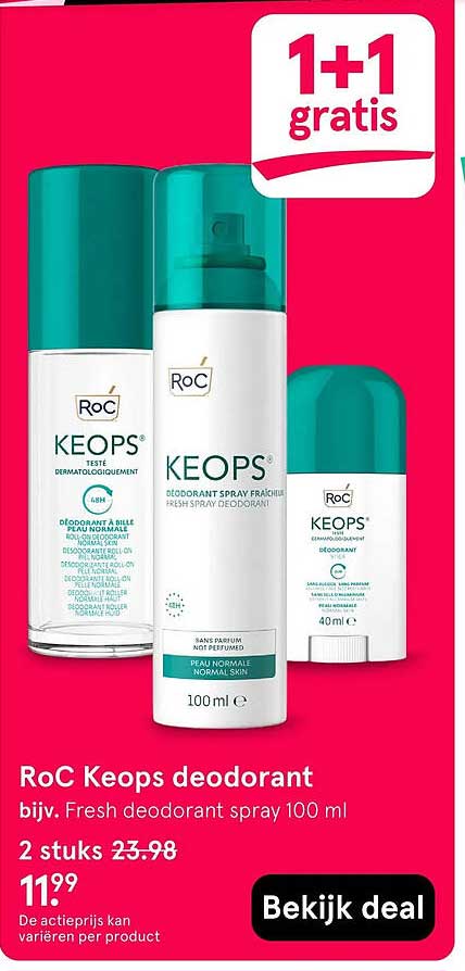 RoC Keops deodorant bijv. Fresh deodorant spray 100 ml 1+1 gratis