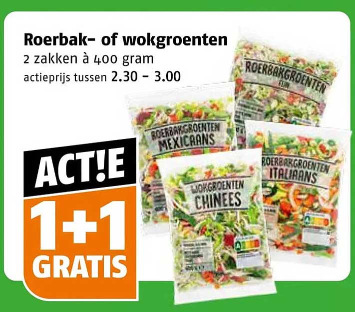 Roerbak- of wokgroenten 1+1 gratis