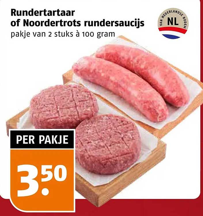 Rundertartaar of Noordertrots rundersaucijs pakje van 2 stuks à 100 gram