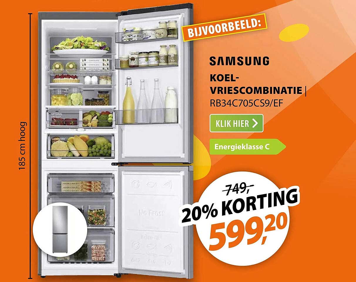 SAMSUNG KOEL-VRIESCOMBINATIE RB34C705CS9/EF 20% KORTING