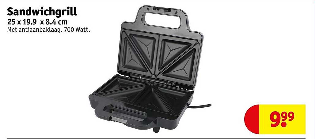 Sandwichgrill 25 x 19.9 x 8.4 cm Met antiaanbaklaag. 700 Watt.