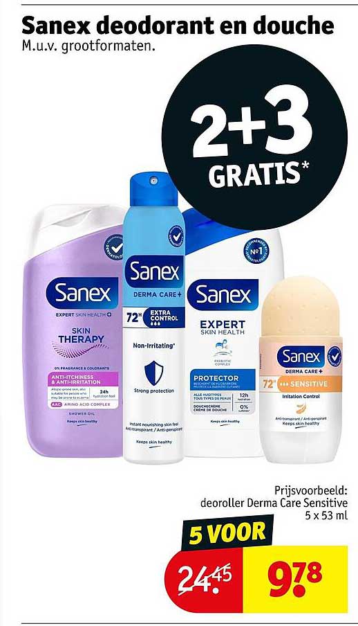 Sanex deodorant en douche 2+3 GRATIS*