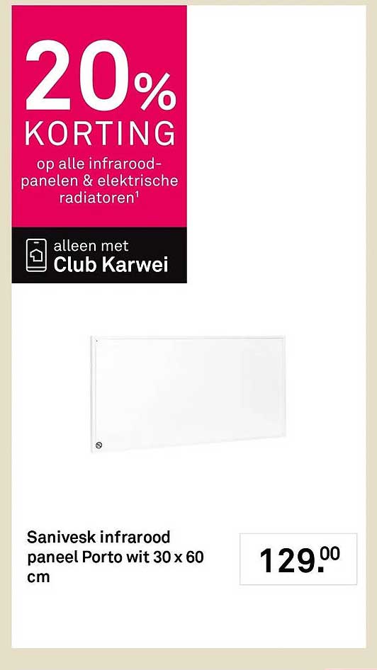 Sanivesk infrarood paneel Porto wit 30 x 60 cm 20% korting op alle infrarood-panelen & elektrische radiatoren alleen met Club Karwei