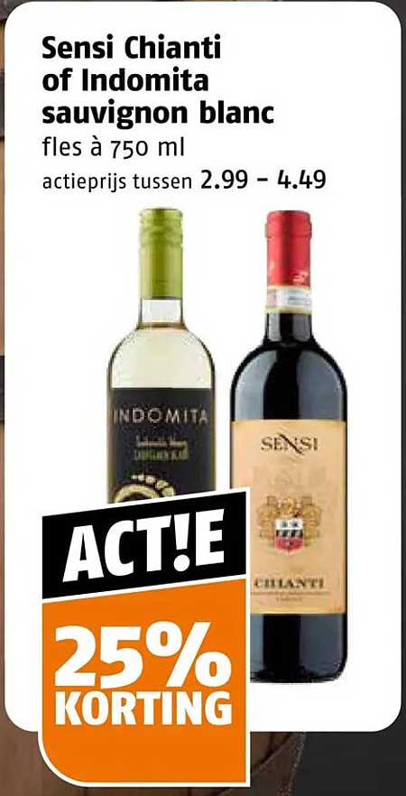 Sensi Chianti of Indomita sauvignon blanc fles à 750 ml 25% KORTING