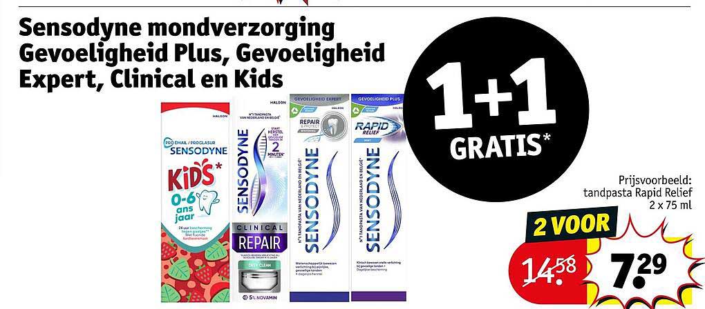 Sensodyne mondverzorging Gevoeligheid Plus, Gevoeligheid Expert, Clinical en Kids 1+1 GRATIS*