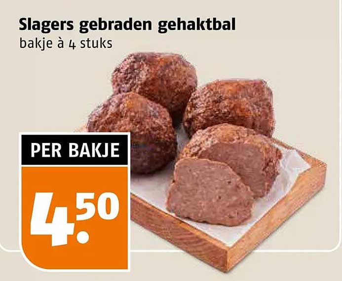 Slagers gebraden gehaktbal bakje à 4 stuks