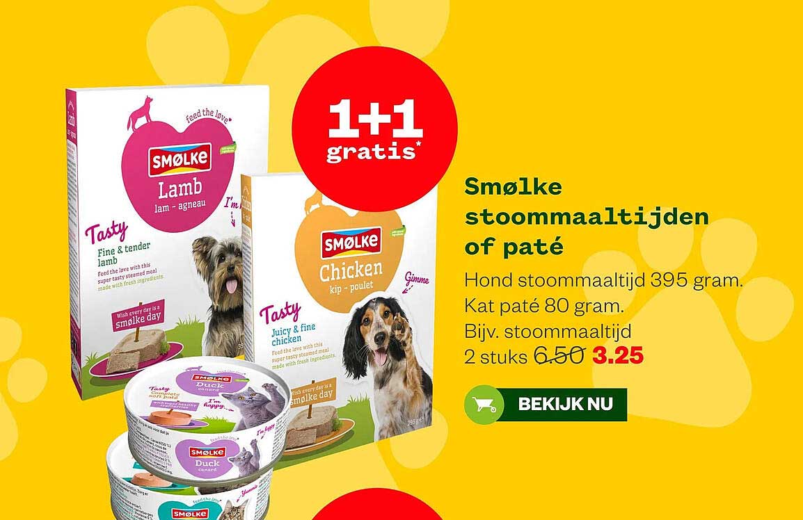 Smølke stoommaaltijden of paté 1+1 gratis