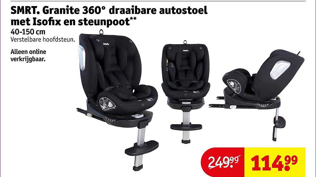 SMRT. Granite 360° draaibare autostoel met Isofix en steunpoot**