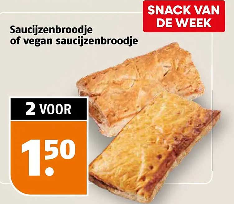 Snack van de week - Saucijzenbroodje of vegan saucijzenbroodje 2 voor 1,50