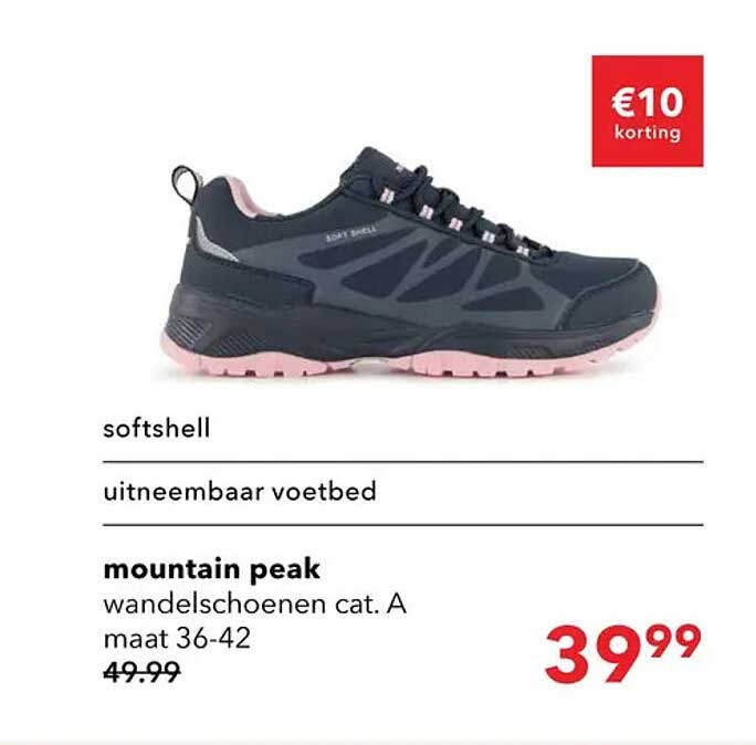 softshell uitneembaar voetbed mountain peak wandelschoenen cat. A maat 36-42