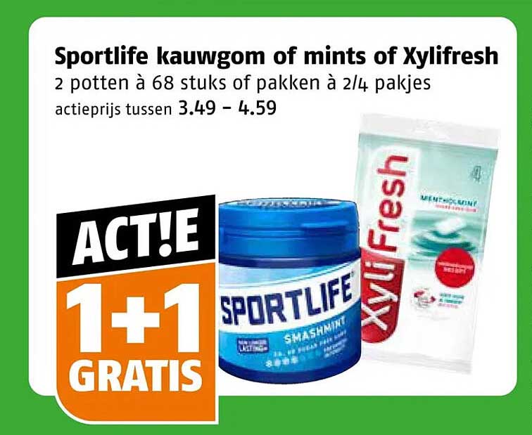 Sportlife kauwgom of mints of Xylifresh 1+1 gratis