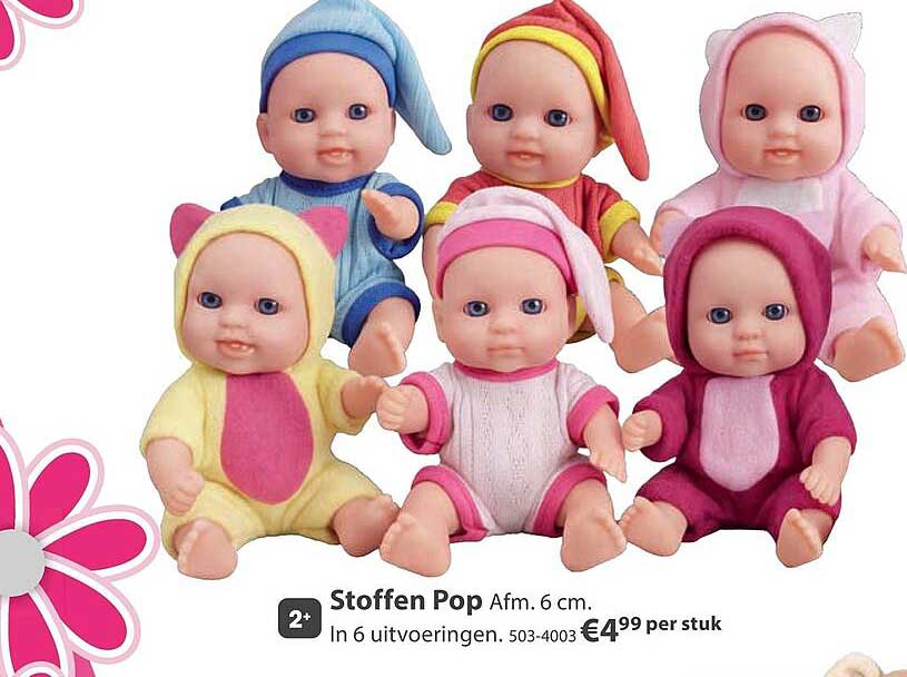 Stoffen Pop Afm. 6 cm. In 6 uitvoeringen. 503-4003