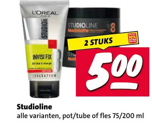 Studioline alle varianten, pot/tube of fles 75/200 ml 2 STUKS 500