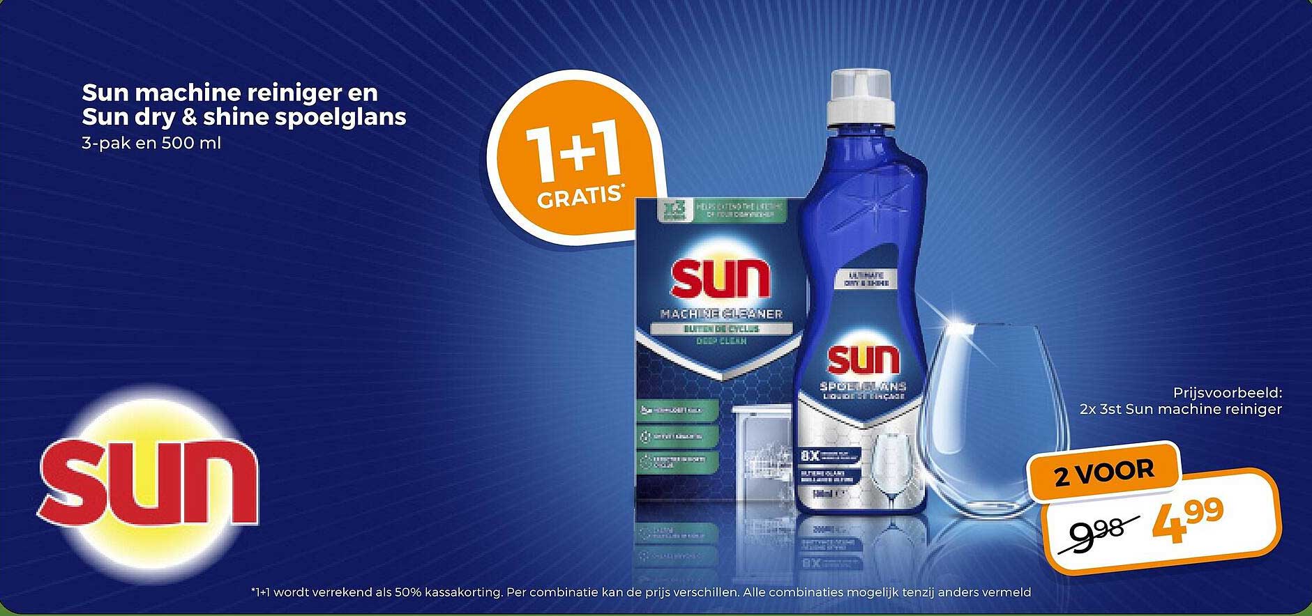 Sun machine reiniger en Sun dry & shine spoelglans 3-pak en 500 ml 1+1 GRATIS