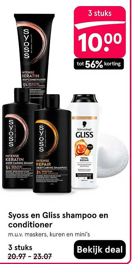 Syoss en Gliss shampoo en conditioner 3 stuks tot 56% korting