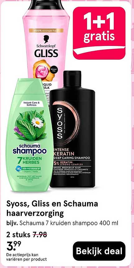 Syoss, Gliss en Schauma haarverzorging 1+1 gratis