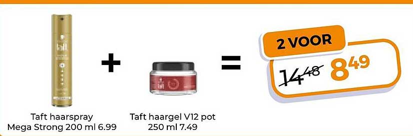 Taft haarspray Mega Strong 200 ml + Taft haargel V12 pot 250 ml 2 voor