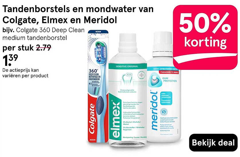 Tandenborstels en mondwater van Colgate, Elmex en Meridol 50% korting