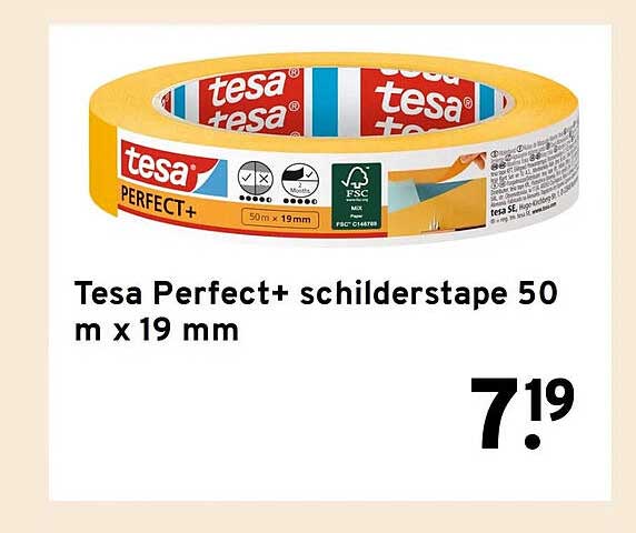 Tesa Perfect+ schilderstape 50 m x 19 mm