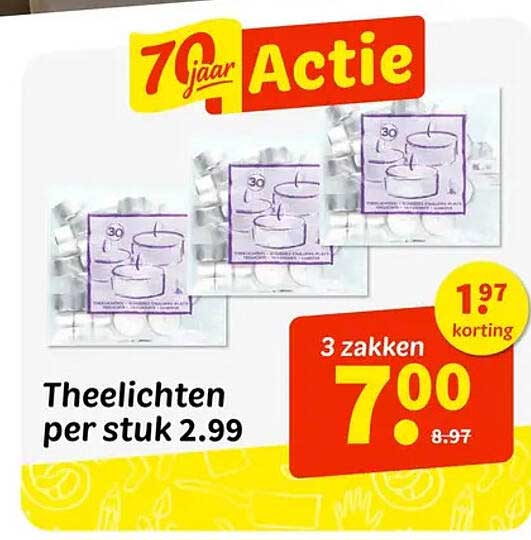 Theelichten per stuk 2.99 70 jaar Actie
