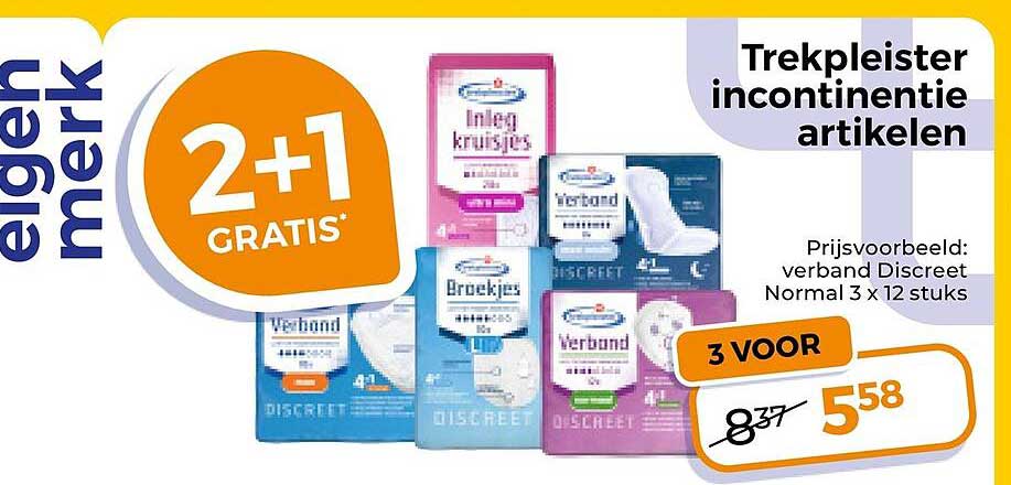 Trekpleister incontinentie artikelen 2+1 GRATIS