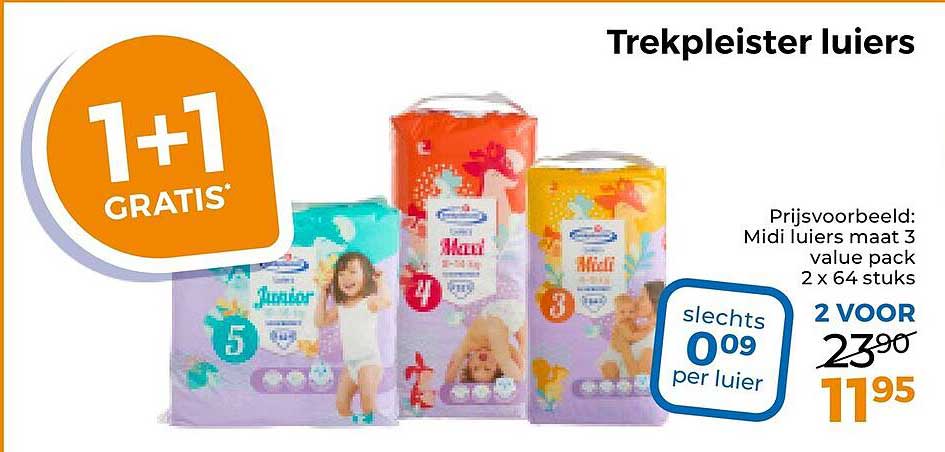 Trekpleister luiers 1+1 gratis
