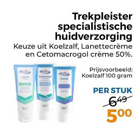 Trekpleister specialistische huidverzorging Keuze uit Koelzalf, Lanettecrème en Cetomacrogol crème 50%