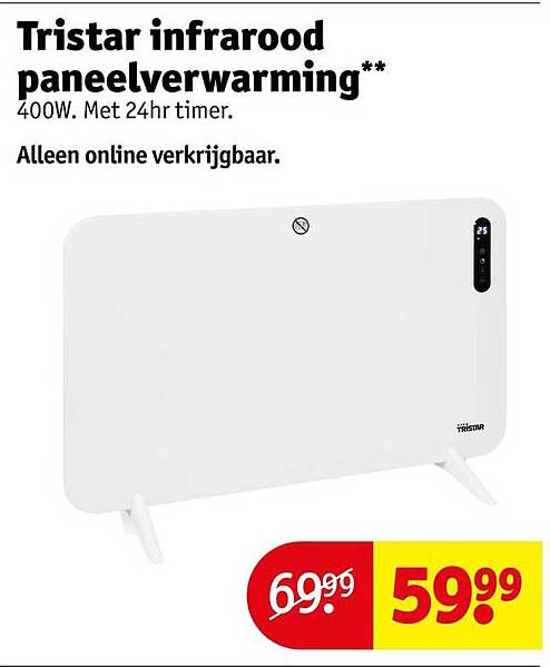 Tristar infrarood paneelverwarming** 400W. Met 24hr timer. Alleen online verkrijgbaar.
