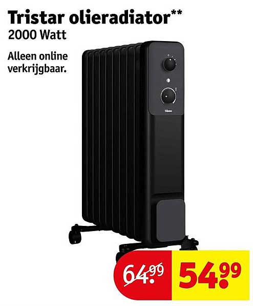 Tristar olieradiator** 2000 Watt Alleen online verkrijgbaar.
