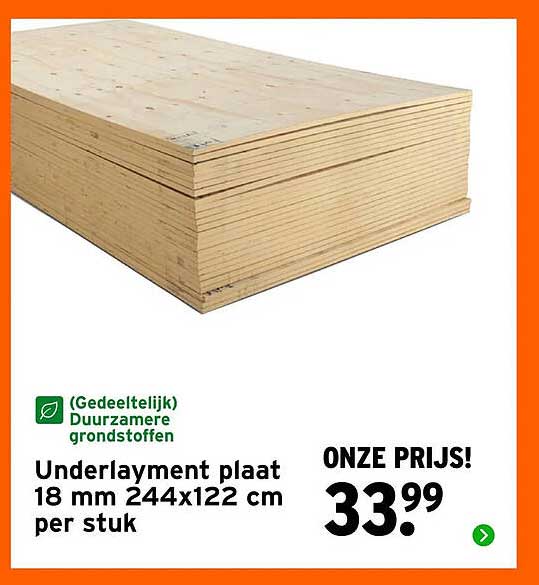 Underlayment plaat 18 mm 244x122 cm per stuk