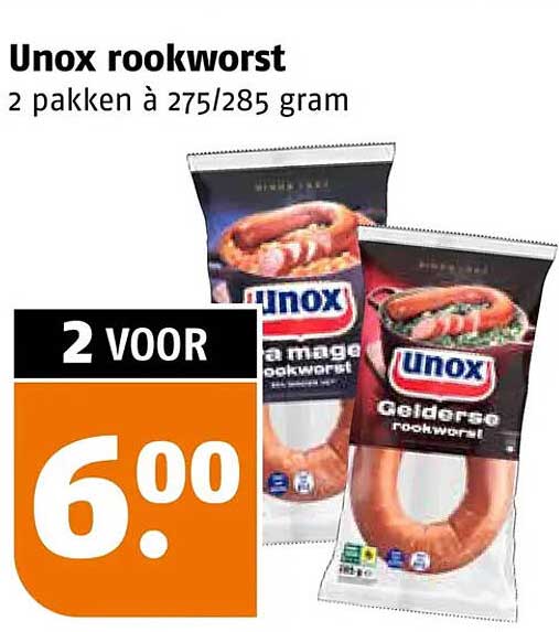 Unox rookworst 2 pakken à 275/285 gram 2 VOOR