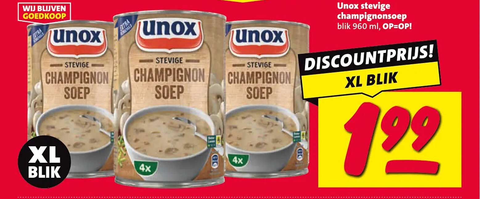 Unox stevige champignonsoep blik 960 ml, OP=OP! XL blik