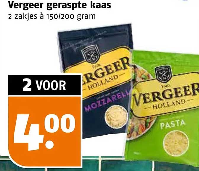 Vergeer geraspte kaas 2 zakjes à 150/200 gram 2 voor