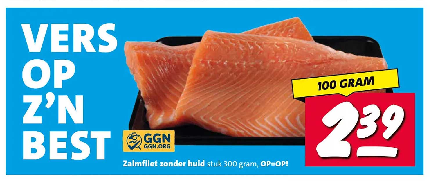 VERS OP Z’N BEST Zalmfilet zonder huid stuk 300 gram, OP=OP!