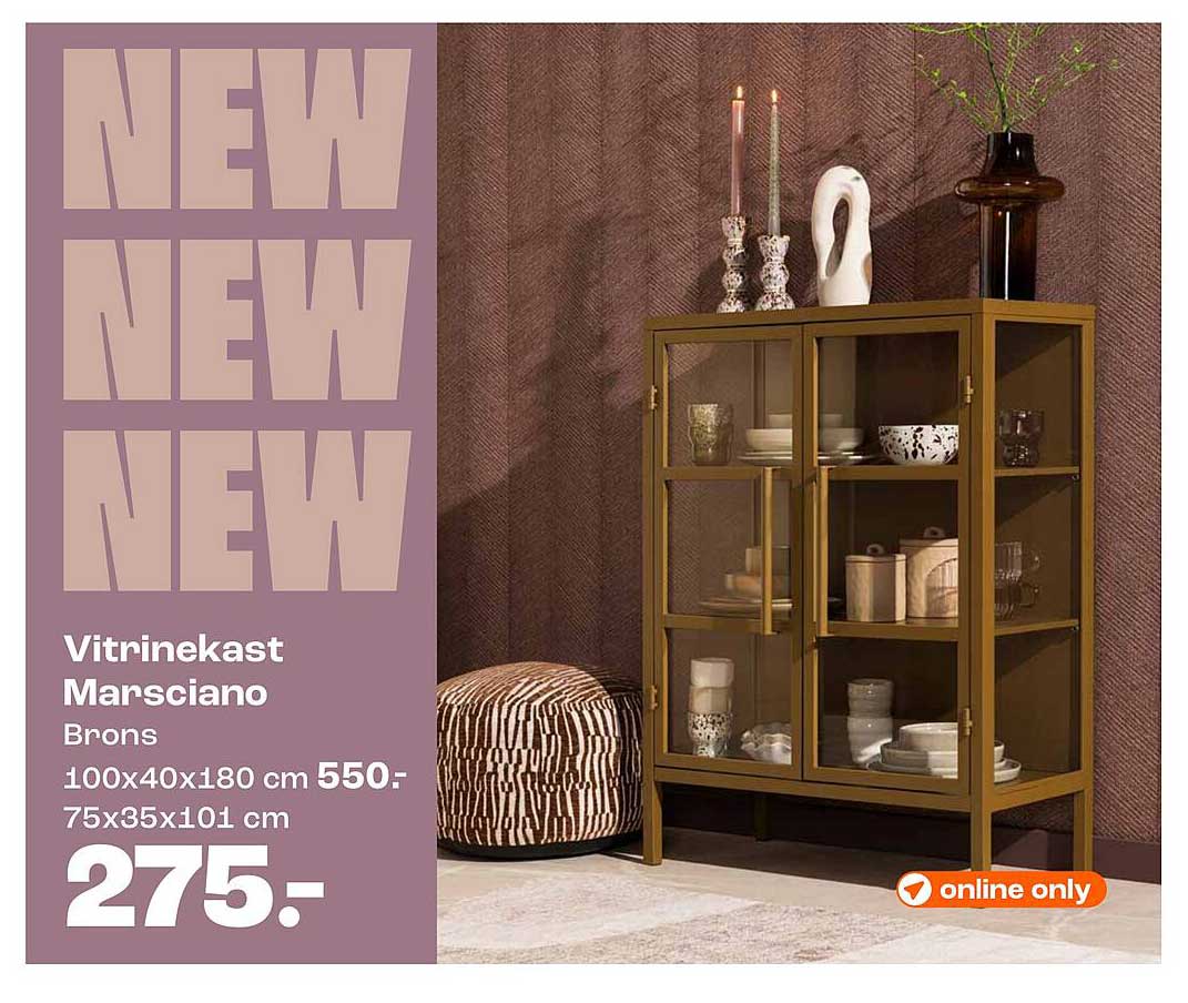 Vitrinekast Marsciano Brons 100x40x180 cm 550:- 75x35x101 cm
