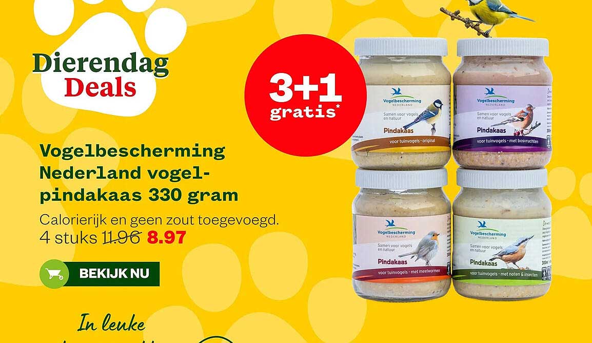 Vogelbescherming Nederland vogel-pindakaas 330 gram 3+1 gratis