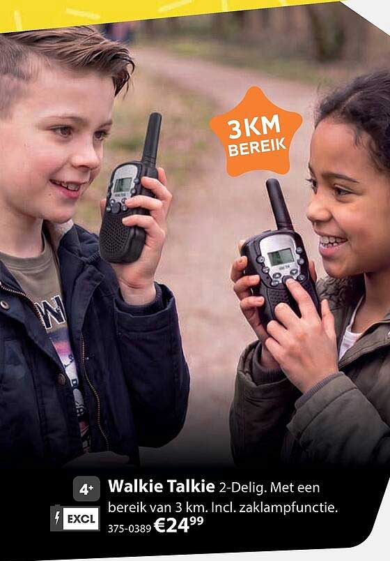 Walkie Talkie 2-Delig. Met een bereik van 3 km. Incl. zaklampfunctie.