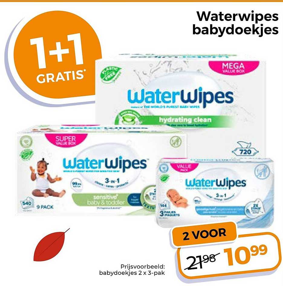 Waterwipes babydoekjes 1+1 gratis