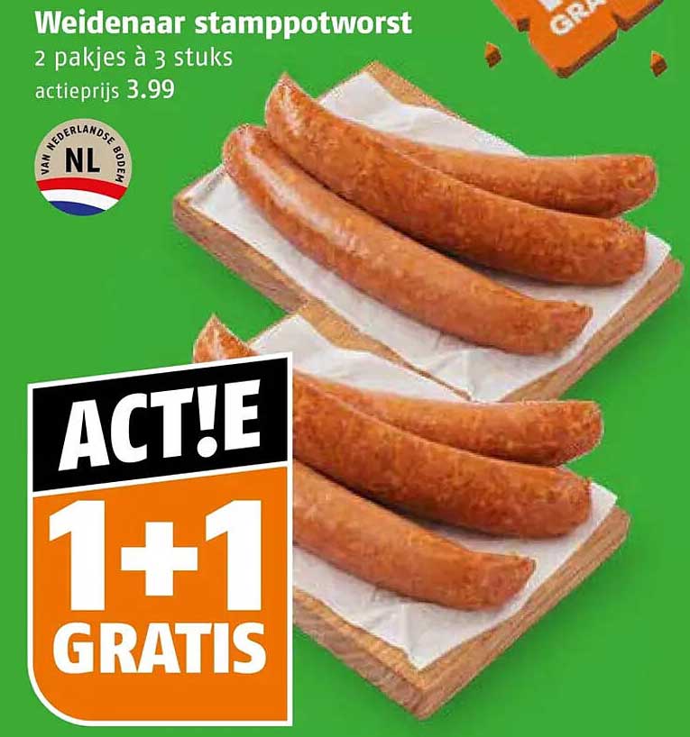 Weidenaar stamppotworst 2 pakjes à 3 stuks ACT!E 1+1 GRATIS