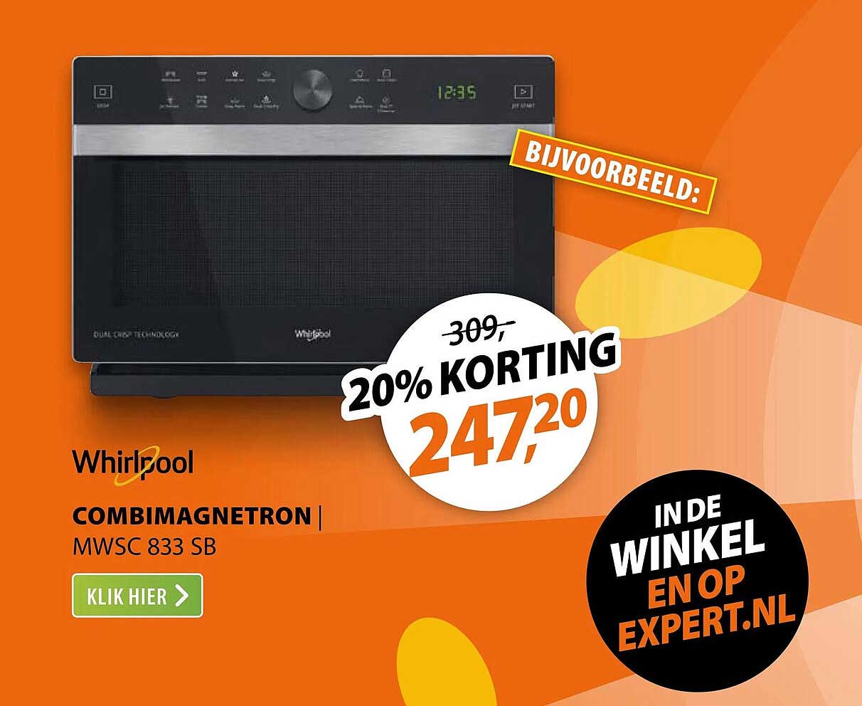 Whirlpool Combimagnetron MWSC 833 SB 20% korting