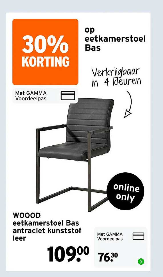 WOOOD eetkamerstoel Bas antraciet kunststof leer 30% KORTING