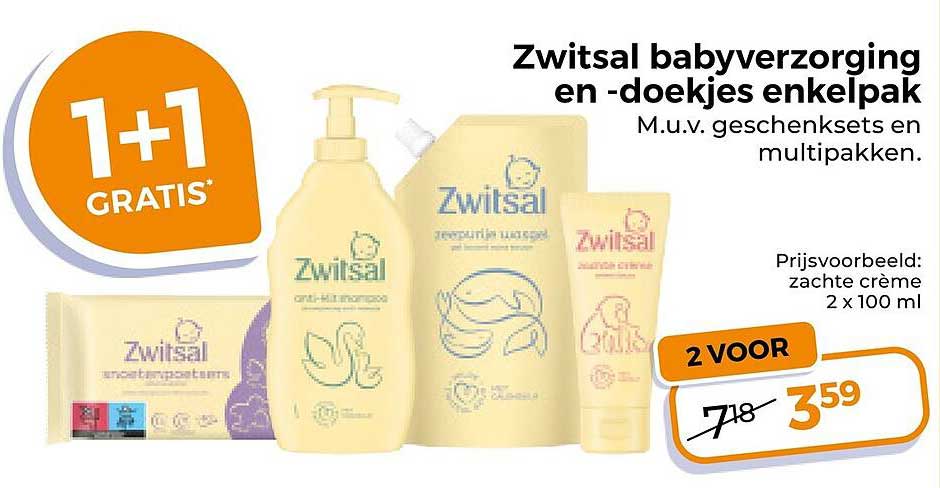 Zwitsal babyverzorging en -doekjes enkelpak 1+1 GRATIS