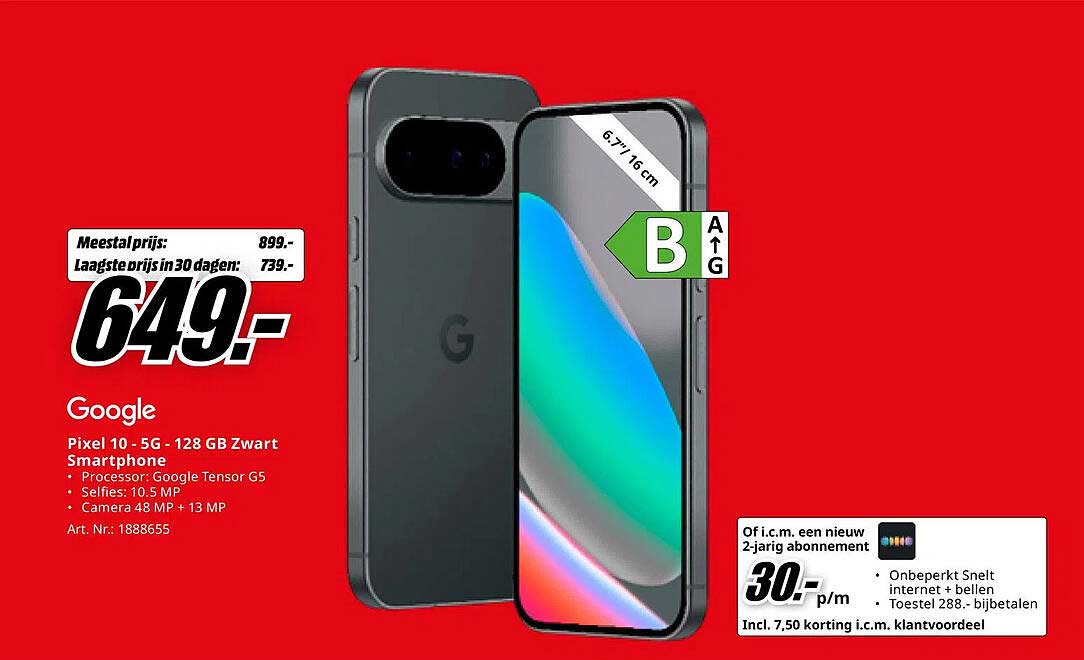 Google Pixel 10 - 5G - 128 GB Zwart Smartphone