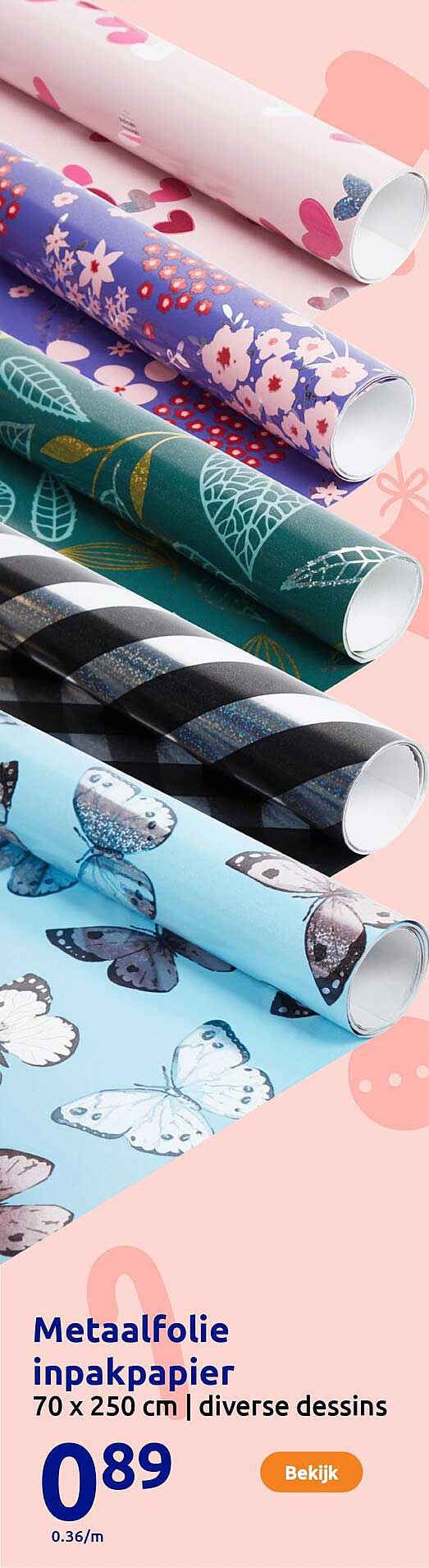 Metaalfolie inpakpapier 70 x 250 cm diverse dessins