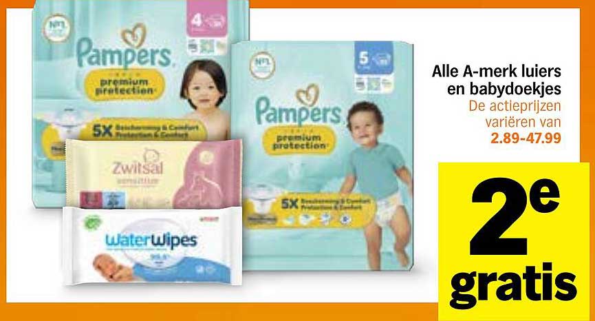 Alle A-merk luiers en babydoekjes