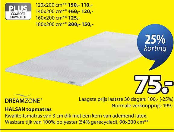 DREAMZONE HALSAN topmatras 25% korting